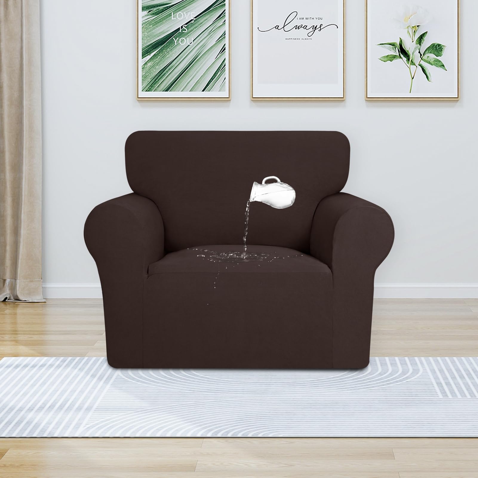 Purefit 100% Dual Waterproof Couch Cover Slipcovers For Couches And Sofas - Stretch Non Slip Fleece Sofa Covers Washable, Leakproof Furniture Protector For Kids, Pets, Dog (Chair, Chocolate)