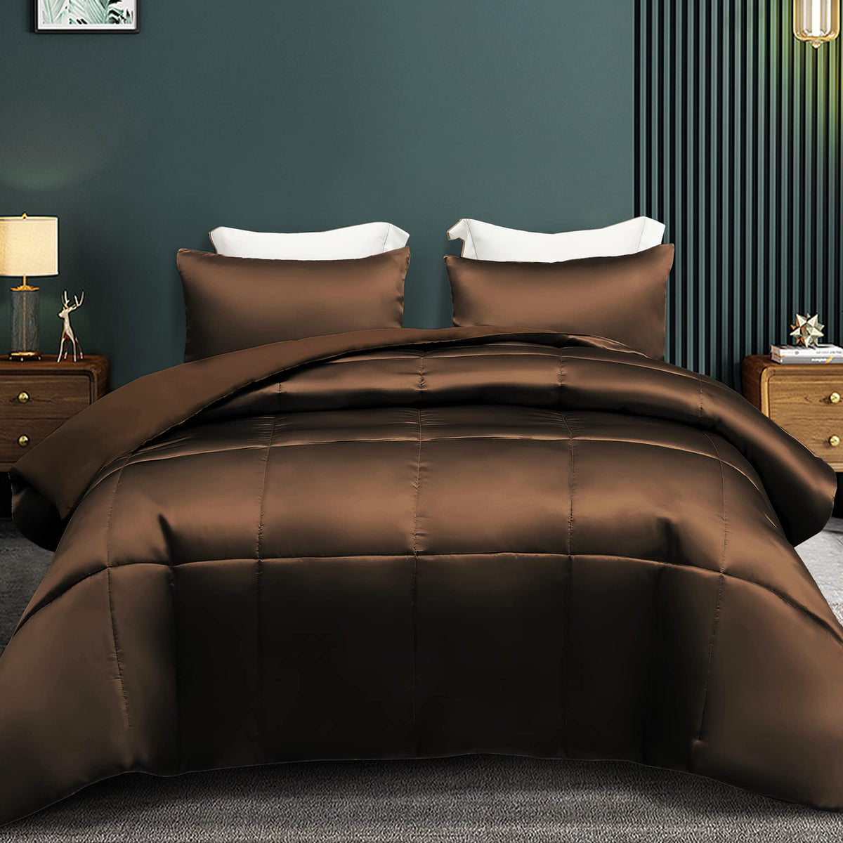 Whale Flotilla 3-Piece Reversible Silky Soft King Size Comforter Bedding Set, Luxurious Satin Comforters Oversized With 2 Satin
