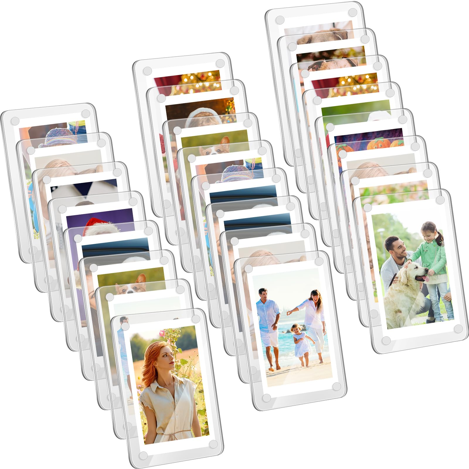 Remerry 24 Pcs Acrylic Magnetic Photo Frame Mini Picture Frame Double Sided Clear Fridge Magnetic Photo Display Frame for Film P