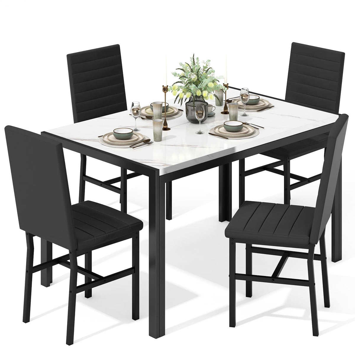 Recaceik 5 Piece Dining Table Set, Modern Dining Table Set For 4, Kitchen Table And 4 Chairs, Dining Room Set For Small Space