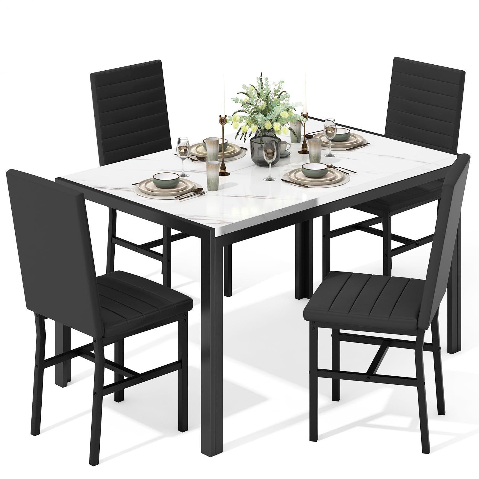 Recaceik 5 Piece Dining Table Set, Modern Dining Table Set For 4, Kitchen Table And 4 Chairs, Dining Room Set For Small Space