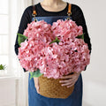 JINWOE 5Pcs 20Inch Large Pink Silk Hydrangea, Cameo Brown Lifelike Artificial Flower Heads with Stems Fake Hydrangeas Flowers fo