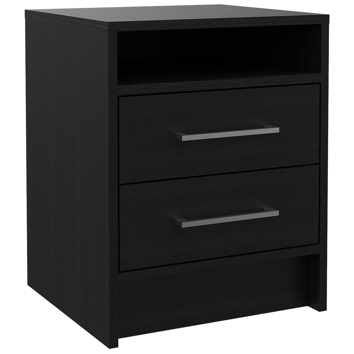 HomeRoots Black Wood Light and Dark Oak Two Drawer Nightstand