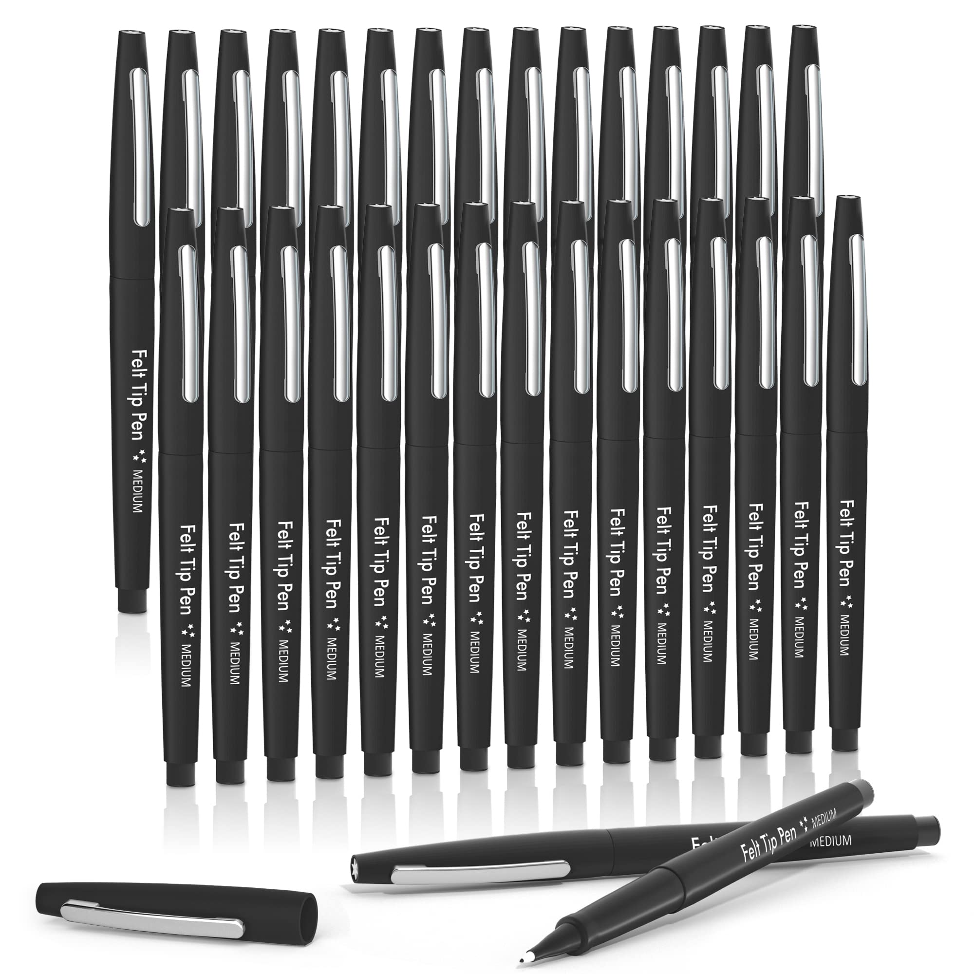 Lelix Felt Tip Pens, 30 Black Pens, 0.7Mm Medium Point Felt Pens, Felt Tip Markers Pens For Journaling, Writing, Note Taking, Pl