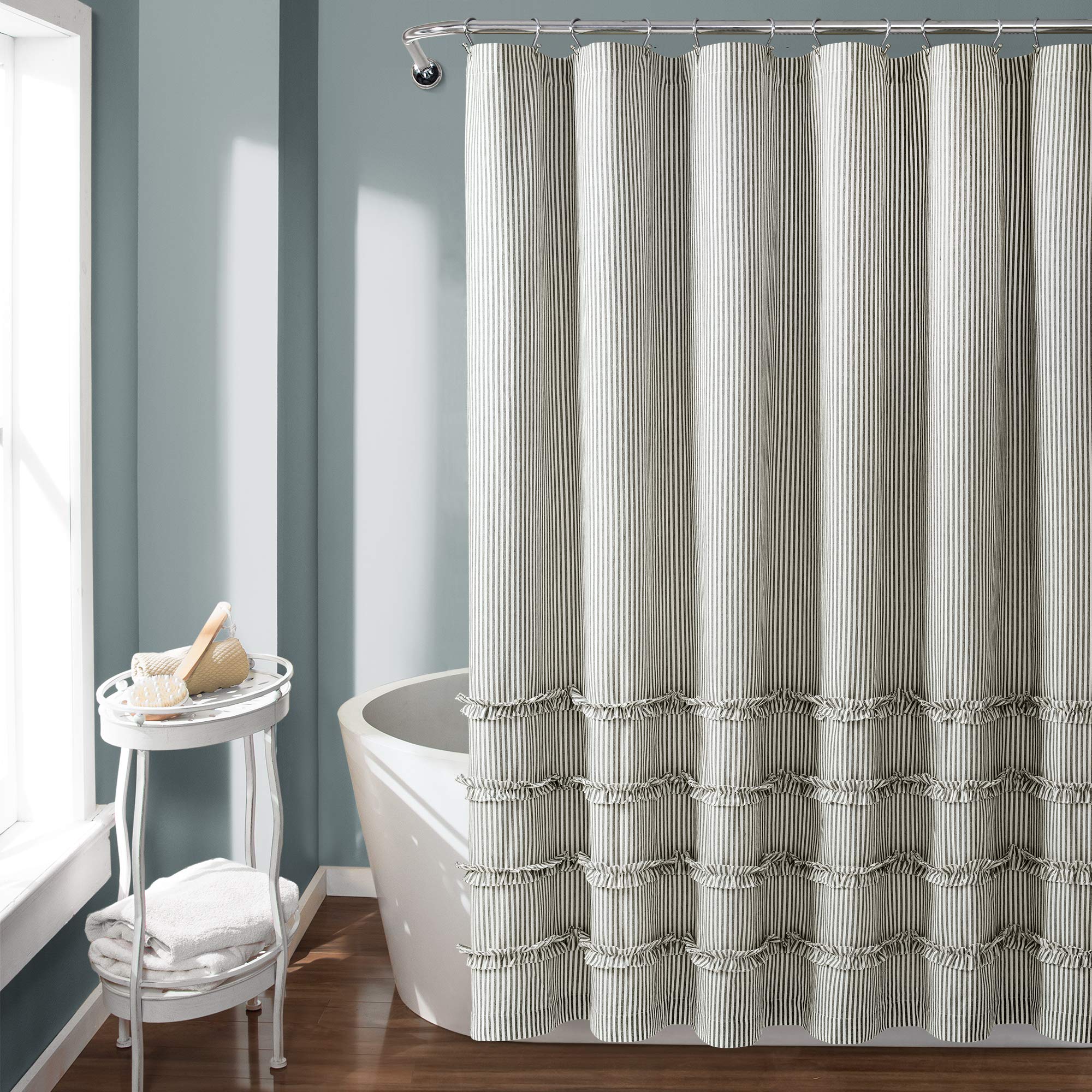Lush Decor Vintage Stripe Yarn Dyed Cotton Shower Curtain, 72' X 72', Gray