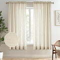 Melodieux Beige Semi Sheer Curtains 72 Inches Long for Bedroom, Living Room Linen Look Privacy Window Rod Pocket Sheer Drapes, 5