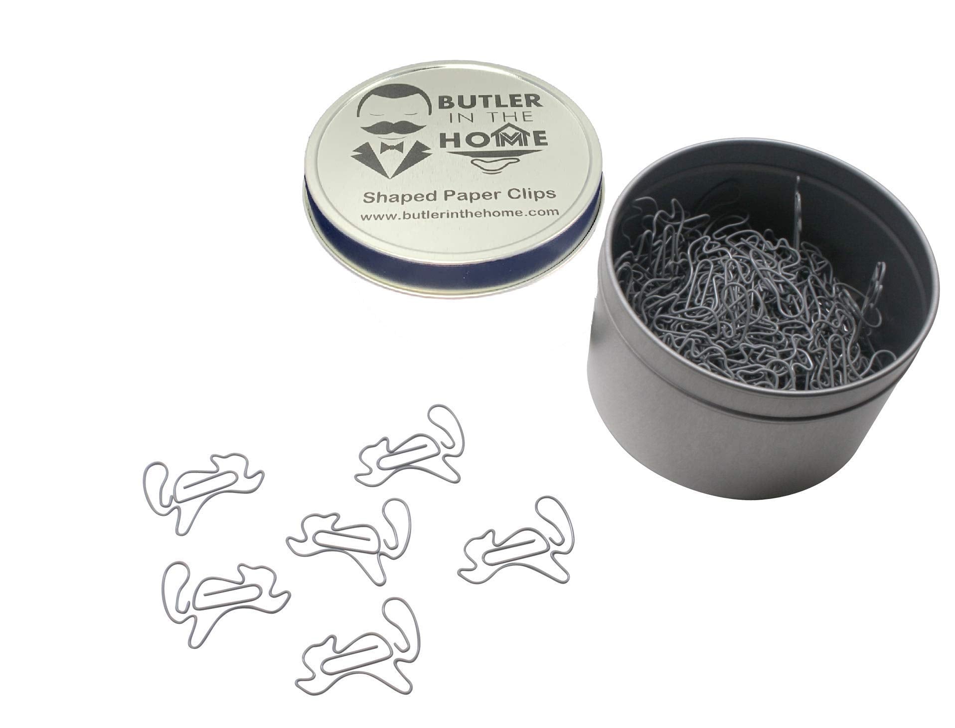 Butler In The Home 100 Count Squirrel Shaped Paper Clips Great For Paper Clip Collectors Or Office Gift - Comes In Round Tin Wit
