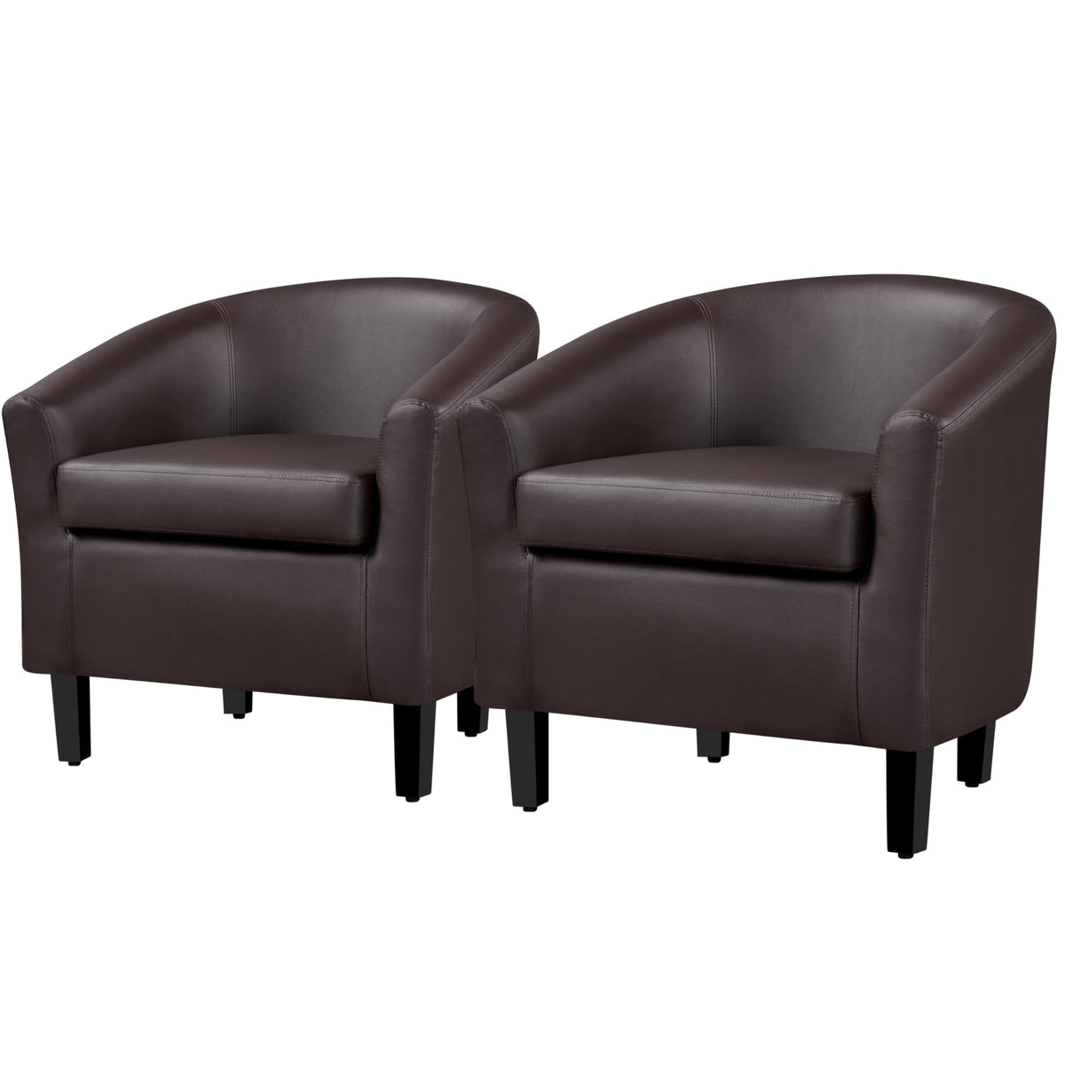 Topeakmart Accent Chair, Modern And Comfy Faux Leather Barrel Upholstered Club Chair With Wooden Legs For Living Room Bedroom, S