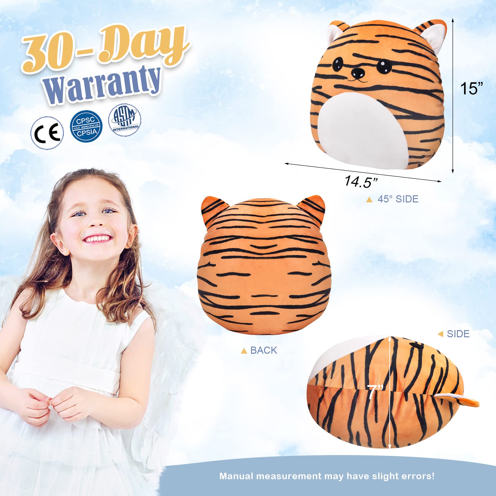 Cozyworld 15    Cute Tiger Plush Pillow Stuffed Animal Super Soft Sofa Cushion Plush Toy Car Trip Home Decors Birthday Valentine