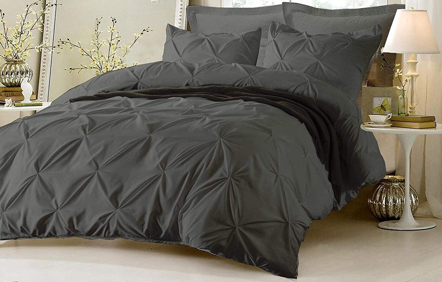 California King Comforter Duvet Cover 1 Piece Pinch Pleated 800 Thread Count 100% Egyptian Cotton Long Staple Quilt Cover King S