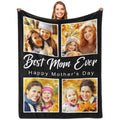 Yoke Style Custom Photo Blankets For Mom, Christmas Customized Throw Blankets With Pictures & Text, Personalized Birthday Gifts