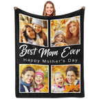 Yoke Style Custom Photo Blankets For Mom, Christmas Customized Throw Blankets With Pictures & Text, Personalized Birthday Gifts