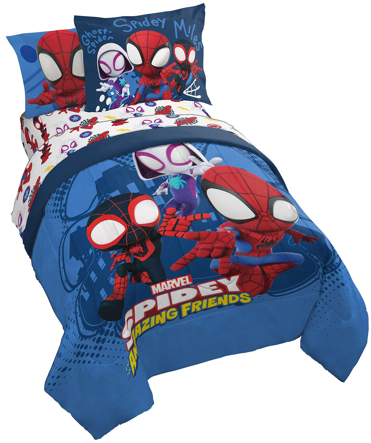 Jay Franco Marvel Spidey And His Amazing Friends Team Spidey 7 Piece Full Size Bed Set - Includes Comforter & Sheet Set Bedding