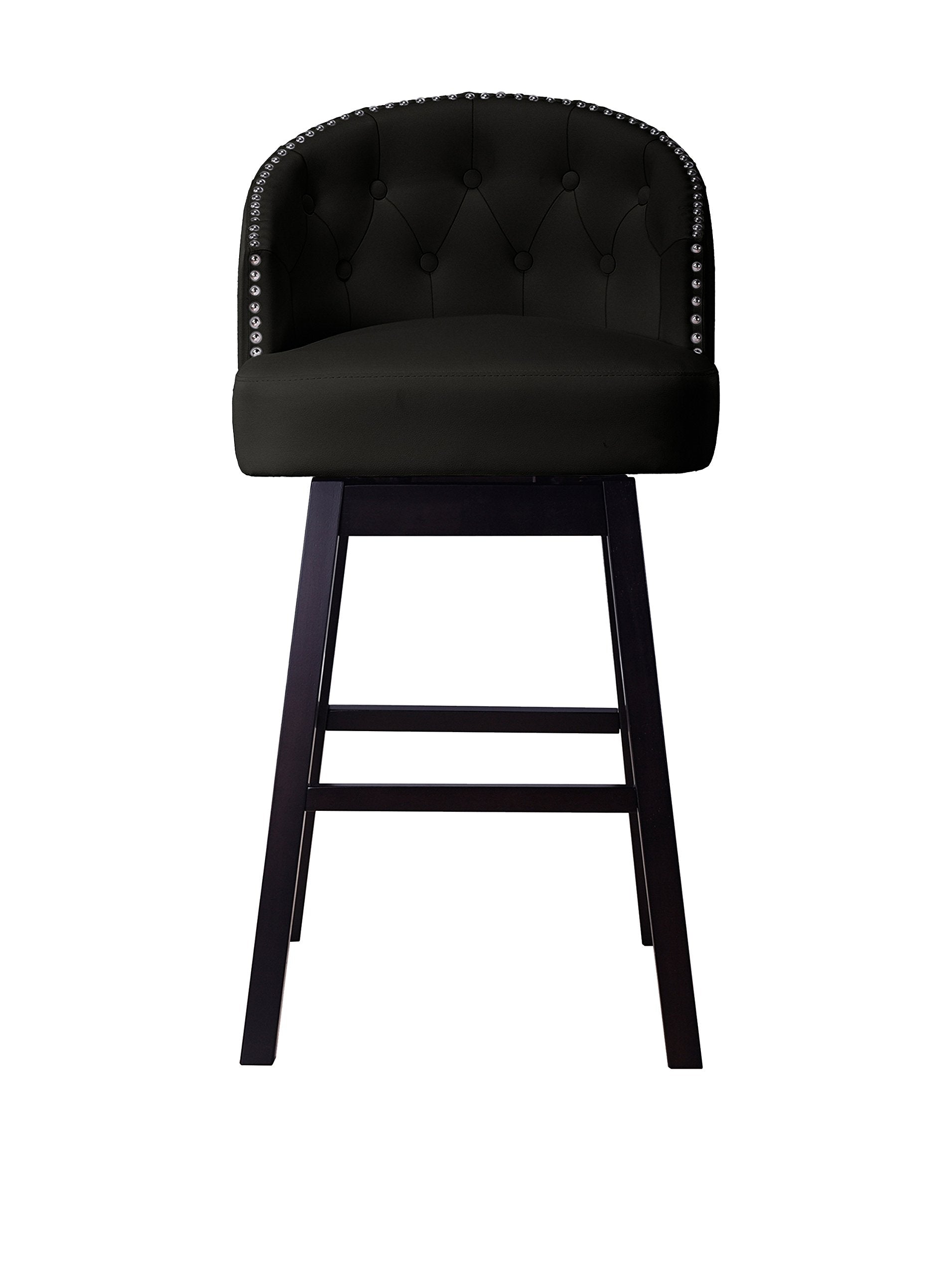 Baxton Studio Avril Modern and Contemporary Black Faux Leather Tufted Swivel Barstool with Nail heads Trim