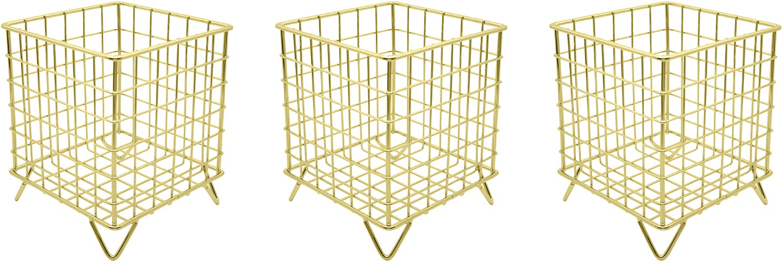 Set Of 3 Square Metal Wire Coffee Pod Holder Baskets (Gold)