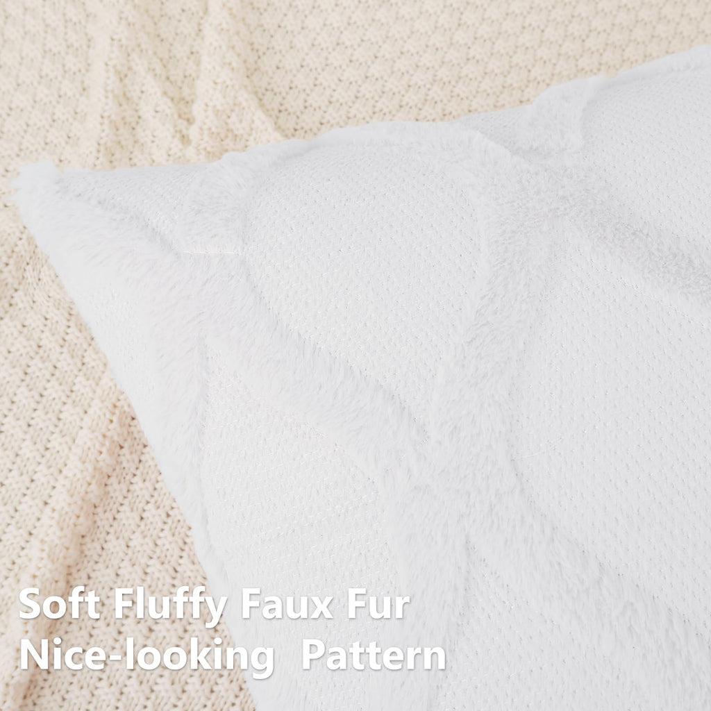 Decoruhome Throw Pillow Covers 12X20 Inch Set Of 2, Soft Plush Faux Fur Wool Lumbar Pure White Couch Pillow Covers, Decorative Pillow Cases For Bed Sofa Living Room Home Decor