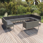 vidaXL Patio Lounge Set 12 Piece, Patio Furniture Set for Outside, Sectional Sofa with Cushions, Sofa, Farmhouse Modern, Poly Rattan Gray