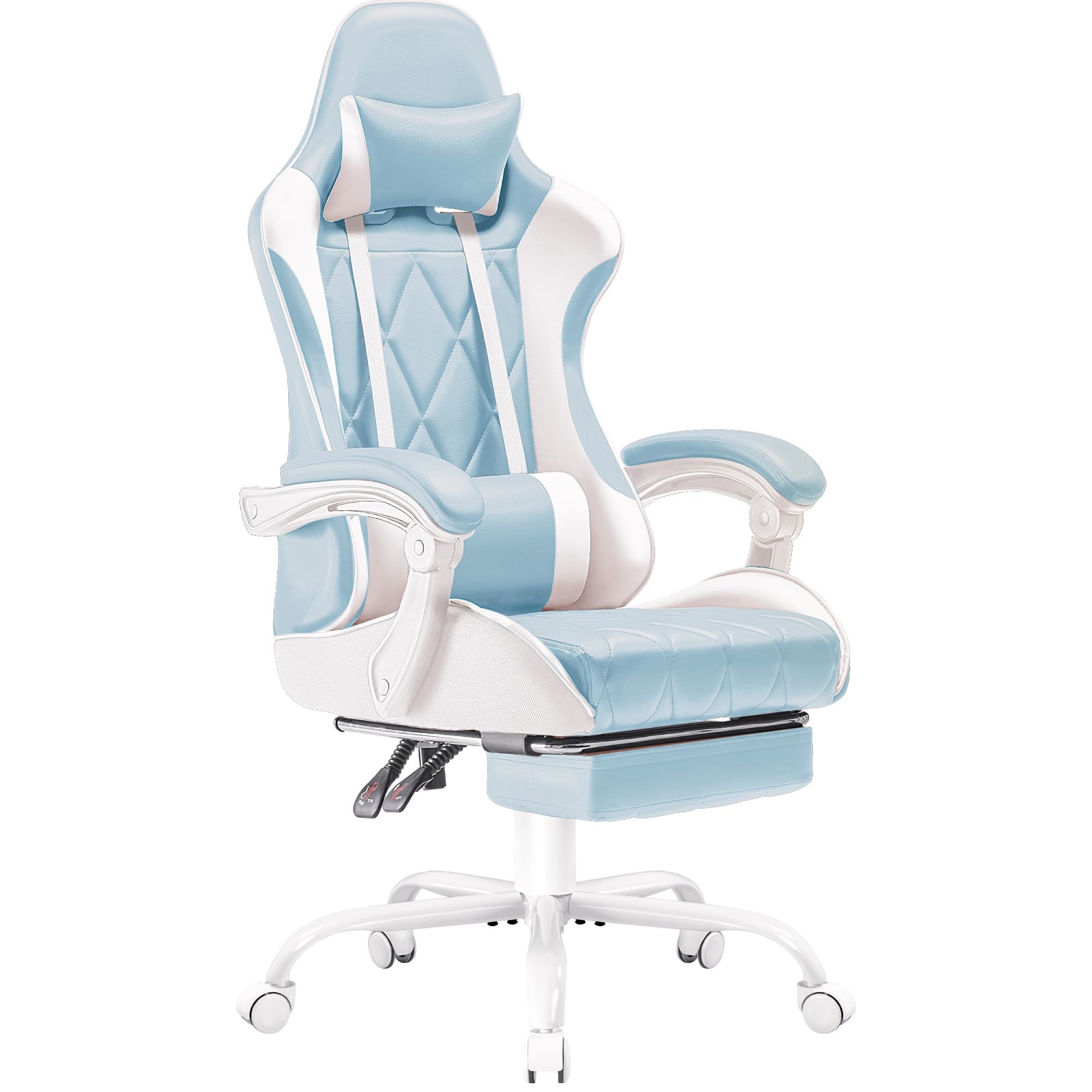 Homall Gaming Chair, Computer Chair With Footrest And Massage Lumbar Support, Ergonomic High Back Video Game Chair With Swivel Seat And Headrest (Light Blue)