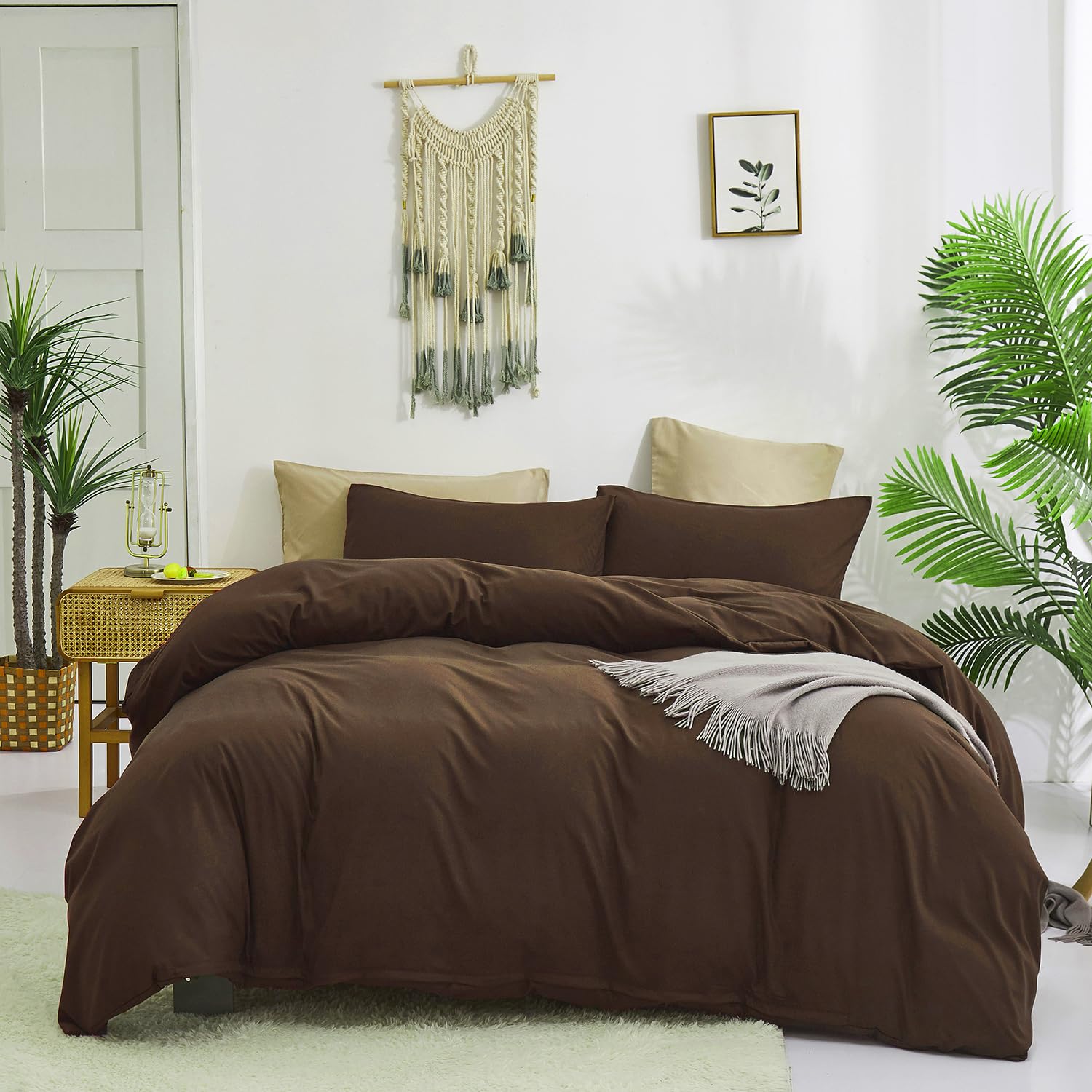 Karever Brown Comforter Set Cal King Coffee Color Bedding Set 3 Pcs Solid Chestnut Brown All Season Blanket Set Women Coffee Bro