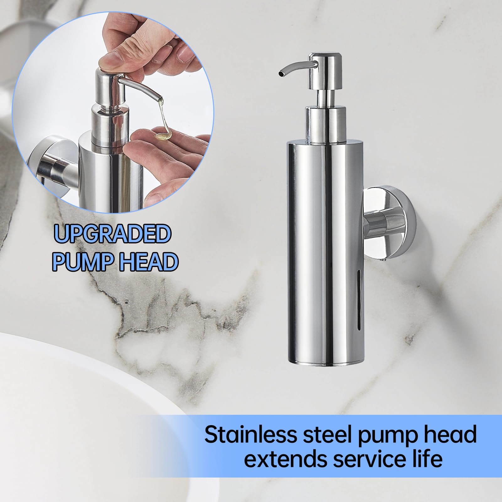 Tinyrow Wall Mounted Soap Dispenser Wall Mount Soap Dispenser Stainless Steel Soap Dispenser Bathroom Chrome