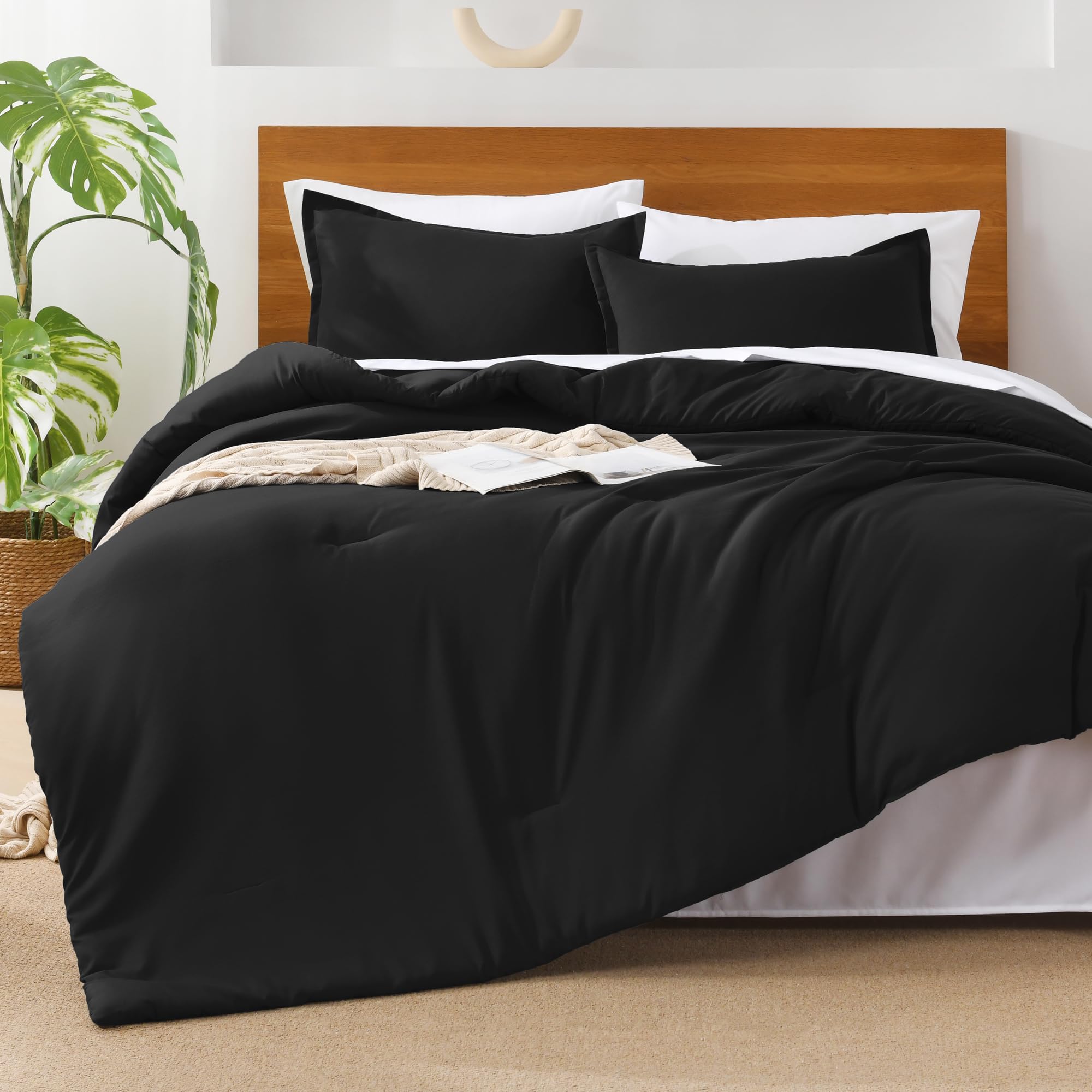 Andency Black California King Comforter Set - 7 Pieces Bed In A Bag Cal King Bedding Comforter Sets, Summer Plain Soft Lightweight Comforter With Fitted Sheets, Flat Sheets, Pillowcases & Shams