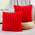 Futei Red Striped Decorative Throw Pillow Covers 20X20 Inch Set Of 2,Square Winter Decorations Couch Pillow Case,Soft Cozy Faux
