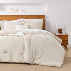 Andency Beige California King Comforter Set - 7 Pieces Cream Bed In A Bag Cal King Bedding Comforter Sets, Summer Solid Soft Lightweight Comforter With Fitted Sheets, Flat Sheets, Pillowcases & Shams