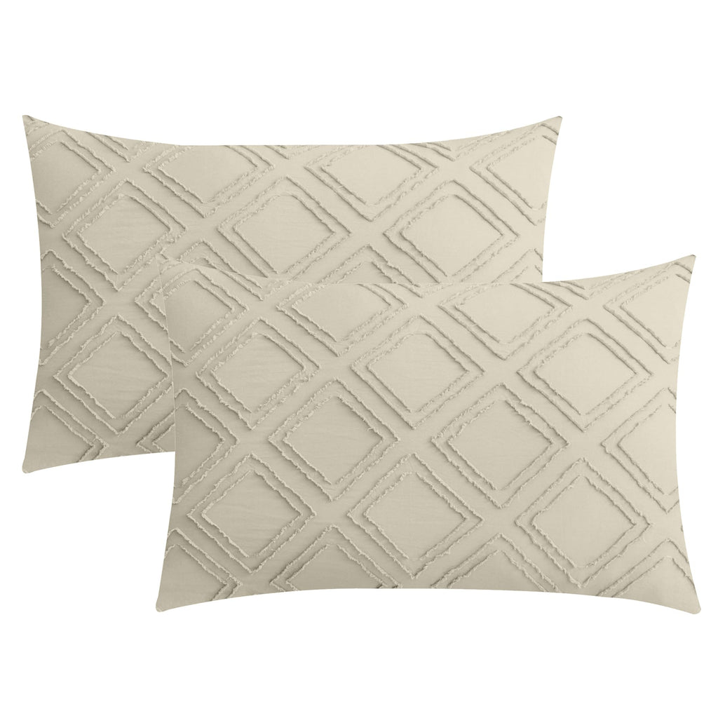 Jellymoni 2 Pack Cream Grey Pillowcases King Size, Soft Microfiber Geometric Tufted Pillow Covers With Envelope Closure (Pillows