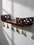 LIBRATRADER | Wooden Wall Shelf with Bells, Traditional Indian Style, Rectangular, Painted Finish | Mandir wall Shelf for Home a