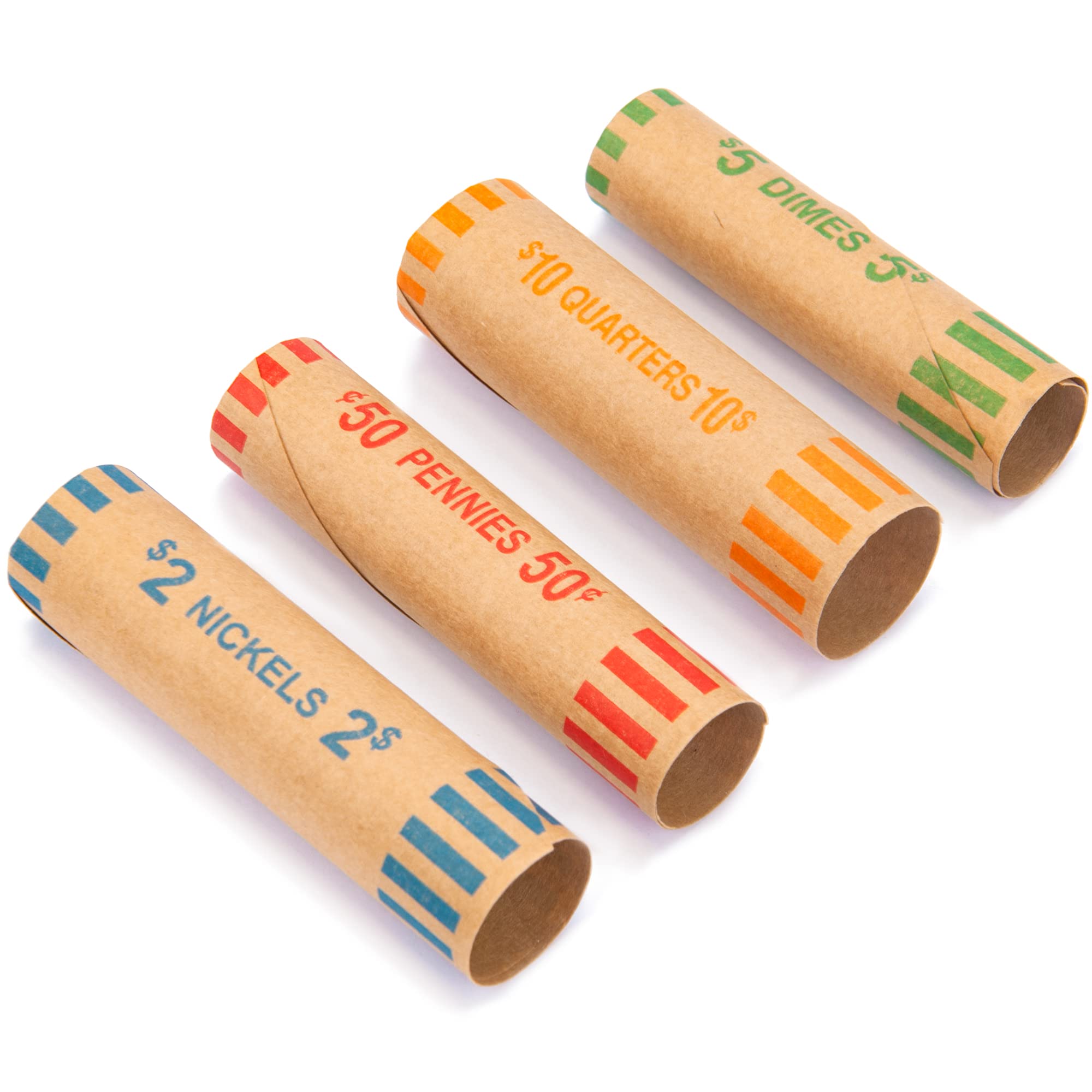 Naturalabel 72 Assorted Coin Wrappers Rolls - 18 Quarters, 18 Pennies, 18 Nickels, 18 Dimes, Durable Preformed Paper Coins Tubes