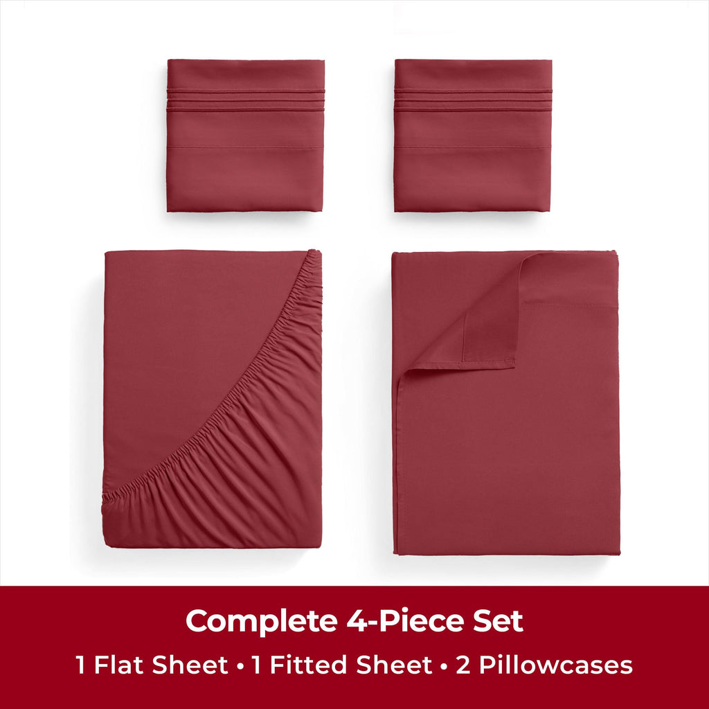 Mellanni Twin Sheet Set - 4-Piece Iconic Collection Bedding, (Including 2 Pillowcases), 16-Inch Deep Pocket, Easy Care, Extra Soft, Cooling Sheets, Brushed Microfiber - Brick Red