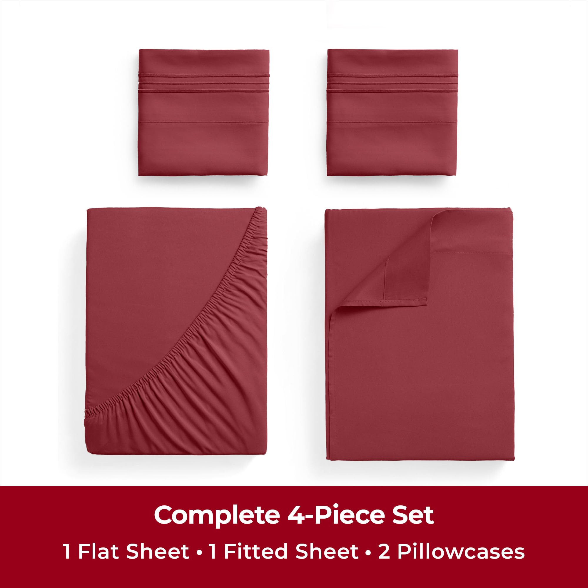 Mellanni Twin Sheet Set - 4-Piece Iconic Collection Bedding, (Including 2 Pillowcases), 16-Inch Deep Pocket, Easy Care, Extra Soft, Cooling Sheets, Brushed Microfiber - Brick Red