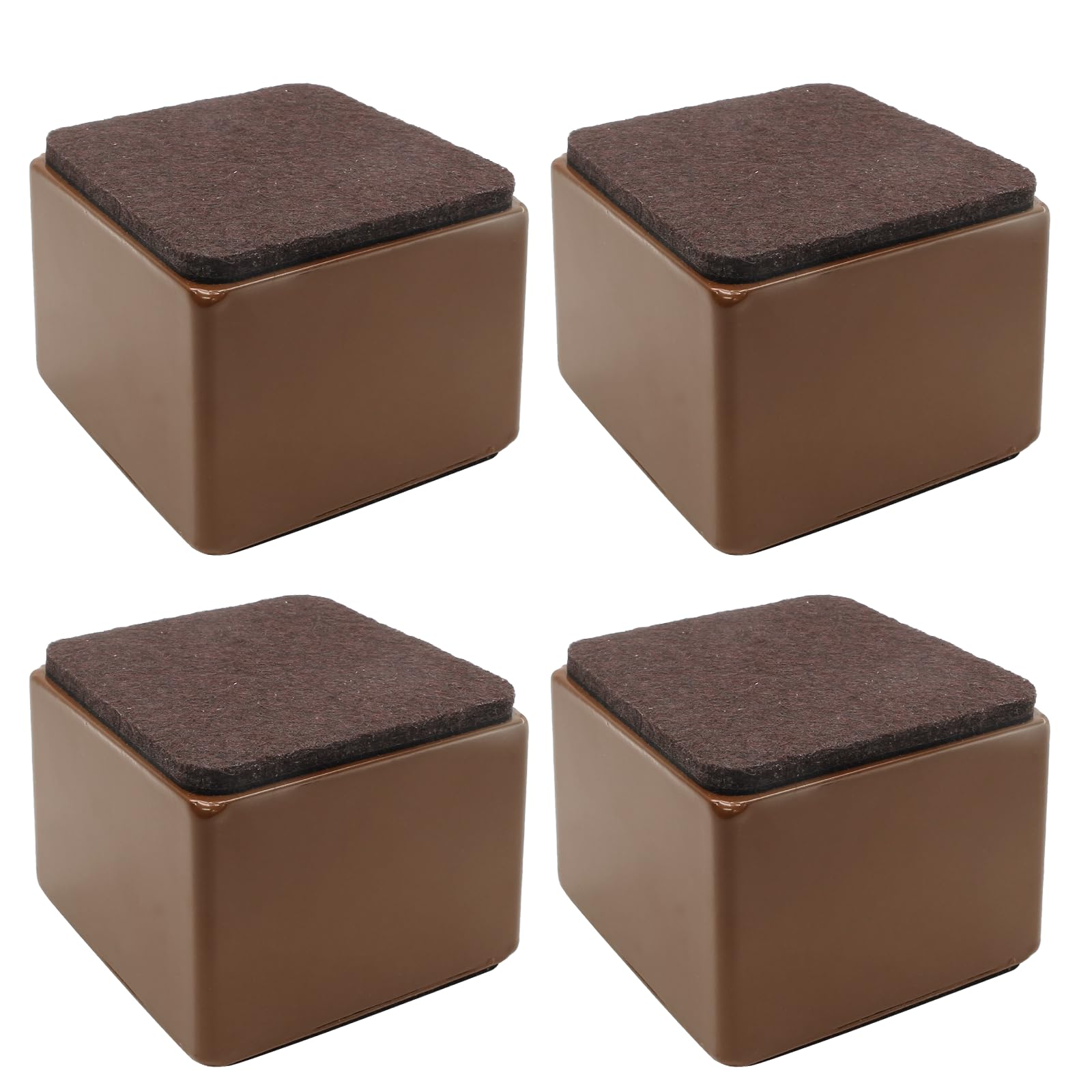 Bonsicoky 4 Pcs Self-Adhesive Furniture Bed Risers, Square Heavy Duty Carbon Steel Sofa Table Risers Adds 2' Height With Felt P