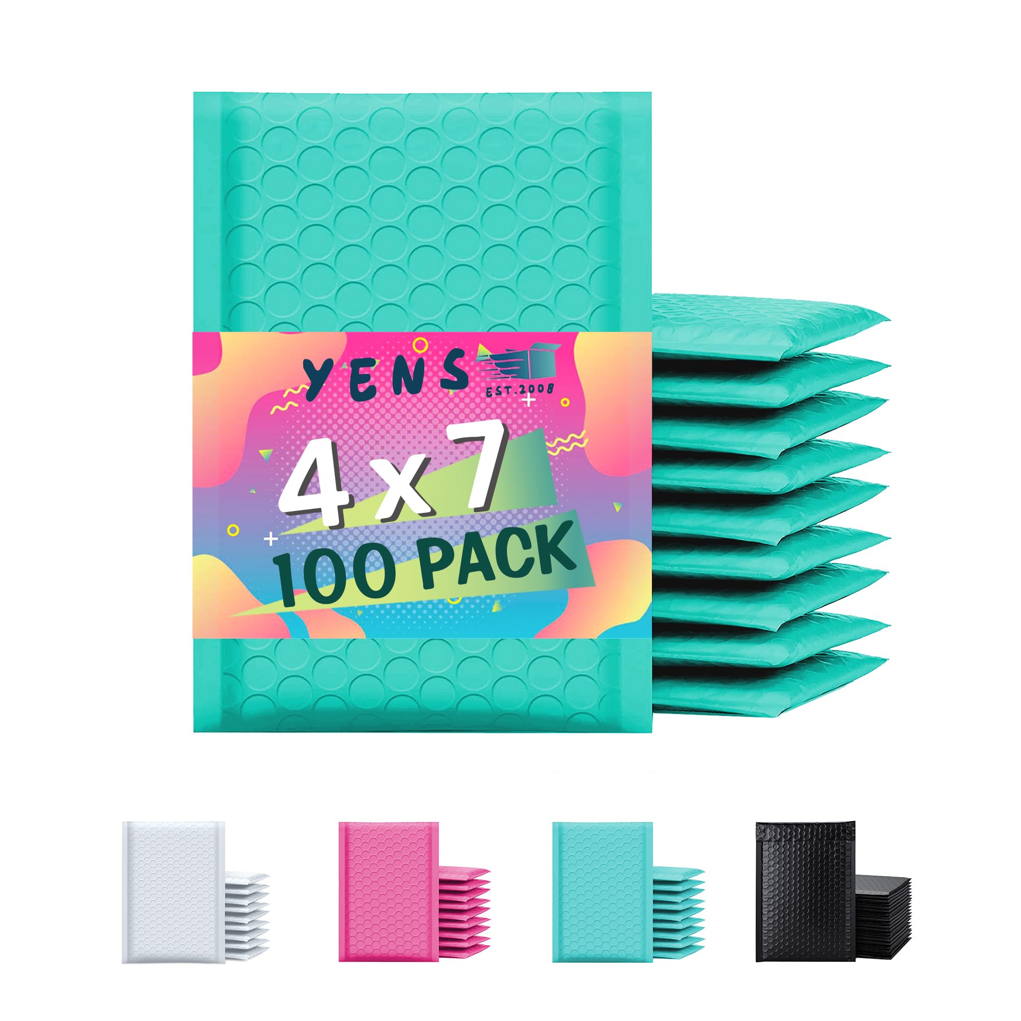 Yens Poly Bubble Mailers 4X8 100 Pack Teal Waterproof Self Seal Adhesive Shipping Bags, Cushioning Padded Envelopes For Shipping