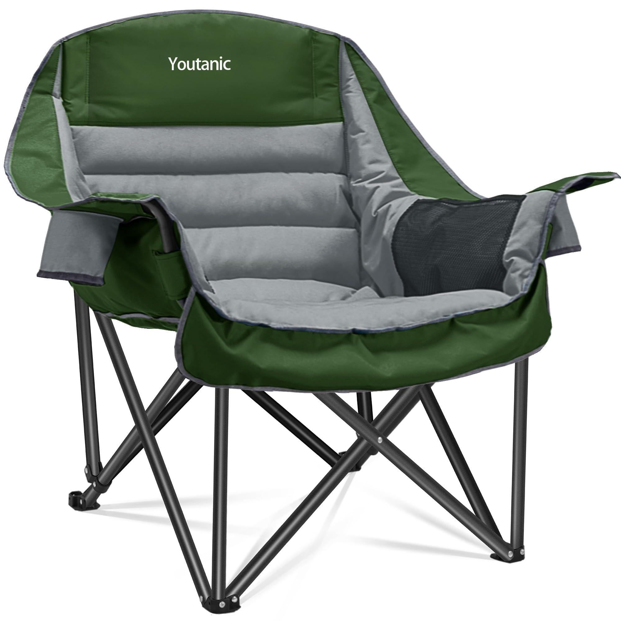 Youtanic Oversized Camping Chair, Portable Folding Camping Chairs with Side Pocket, Cup Holder and Carry Bag, Heavy Duty Outdoor