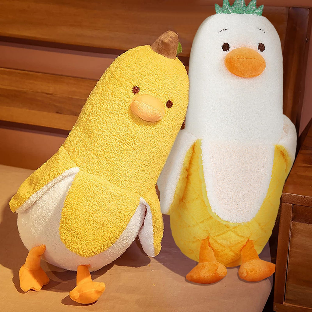Peach Cat Pineapple Banana Duck Plush Pillow Duck Stuffed Animal Cute Fruit Plushie For Girls And Boys White 19.7'