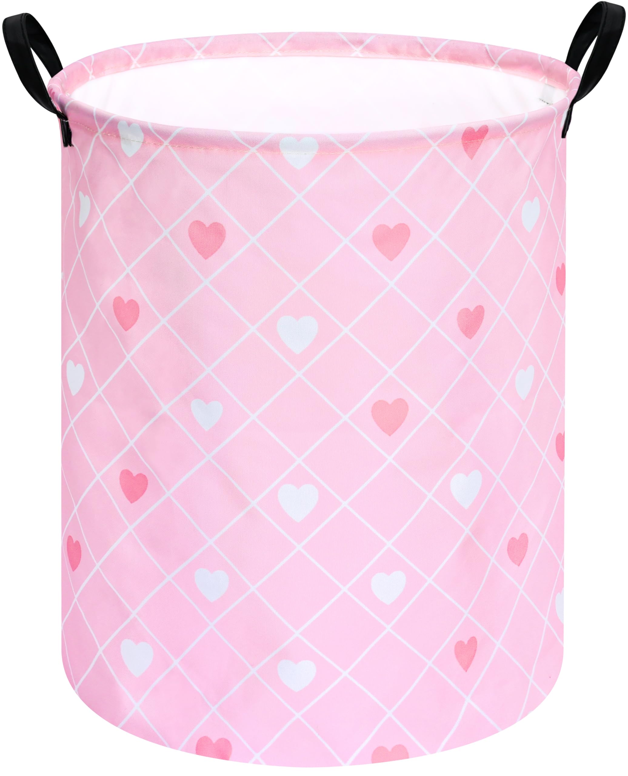 KUNRO Round Heart Pattern Laundry Basket Hamper Kids Toys and Clothes Storage Basket Children Gift Basket Baby Toy Organizer Bin