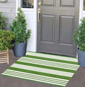 Green and White Striped Outdoor Rug 24 x 35 Door Mat Outdoor Machine Washable Welcome Mats Cotton Hand-Woven Entryway Rug fo