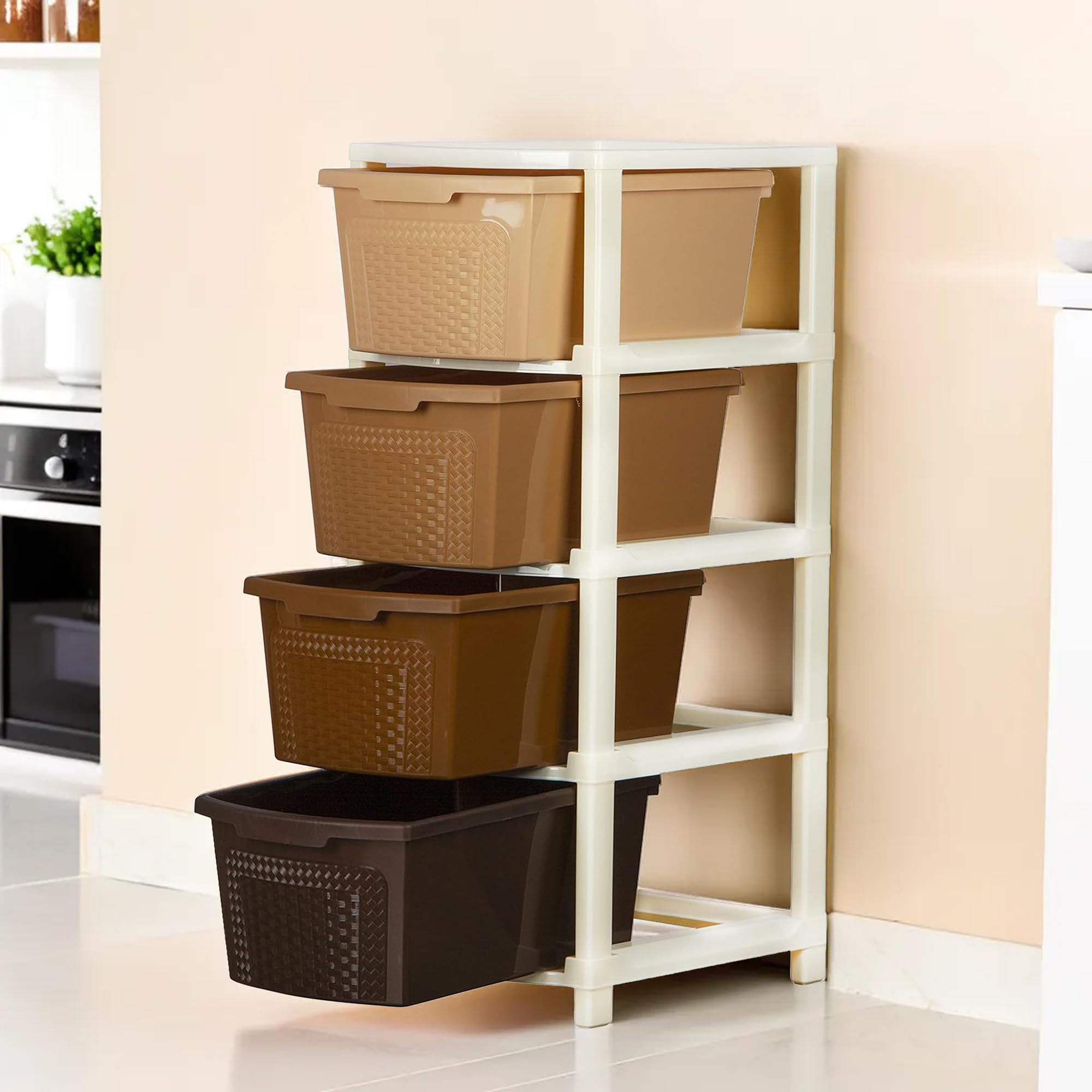 Kuber Industries 4Layer & 73 Ltr Plastic Drawer Storage Organiser | Modular Kitchen Cabinet & Toy Organizer For Kids Room | Mul