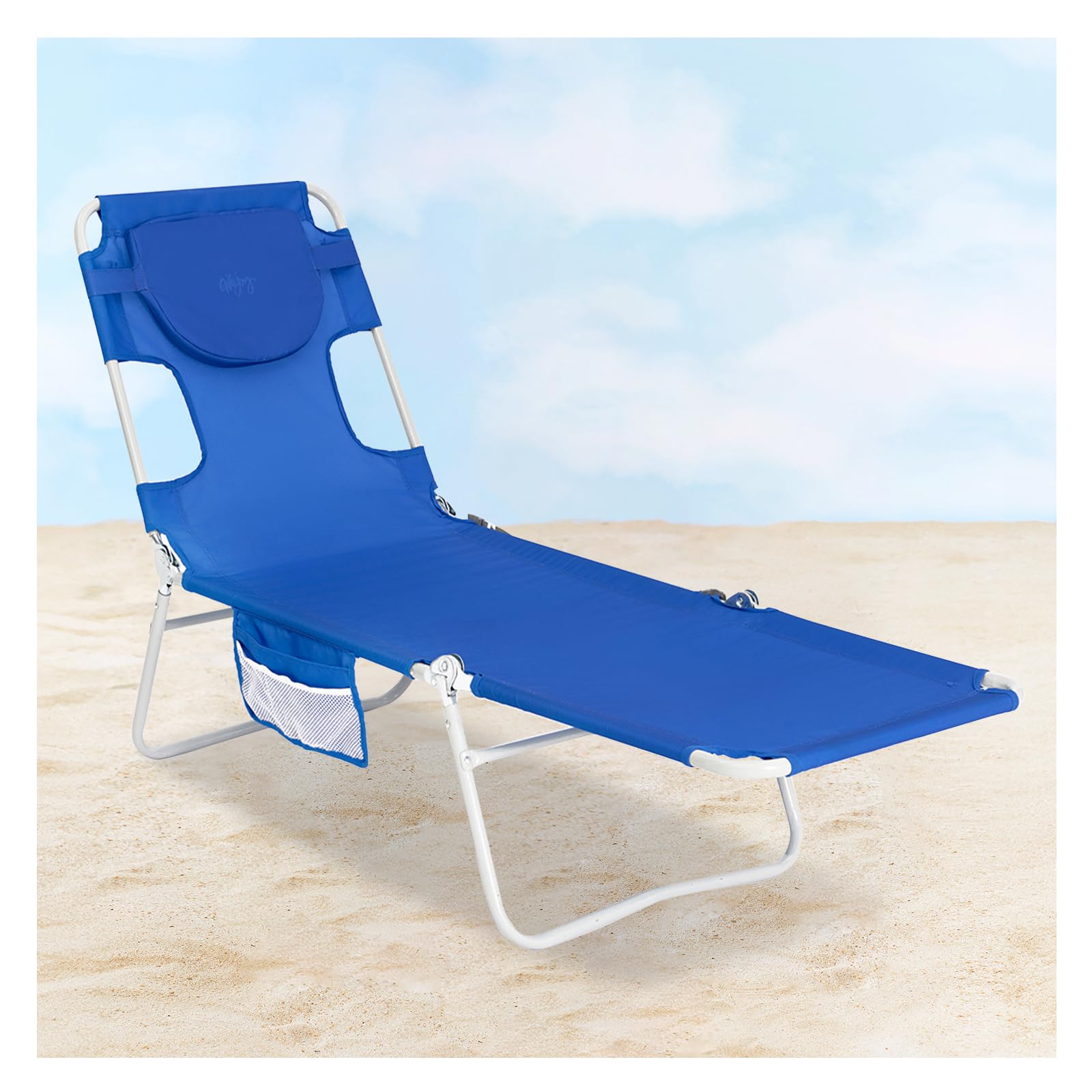 #Wejoy Tanning Beach Chair With Face Arm Hole Folding Patio Chaise Lounge Chair With Adjustable Backrest,Padded Pillow, Side Pocket,Carry Strap For Outside Patio Poolside Lawn Camping Sunbathing