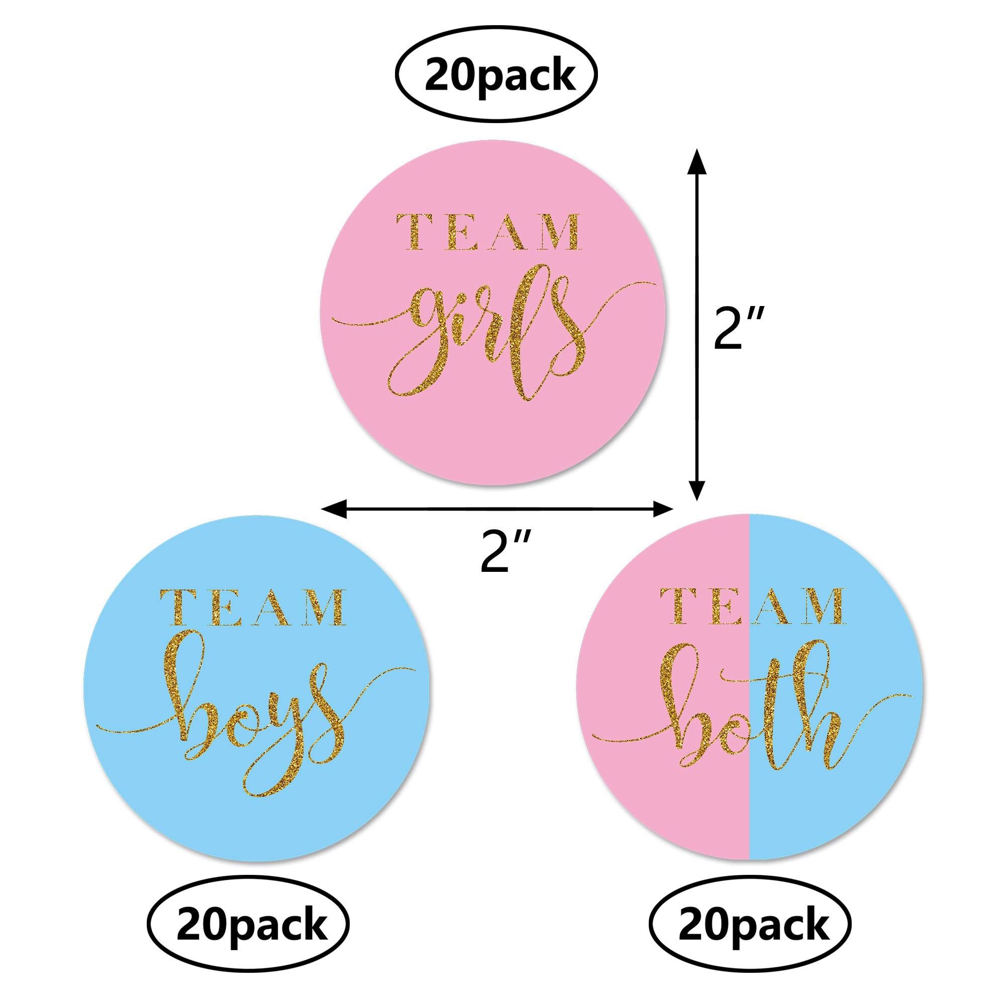 Magjuche Gold Glitter Twin Gender Reveal Stickers, 60 Pcs (2Inch) Paper, Matte Finish, Easy To Use, For Baby Shower Party Decora