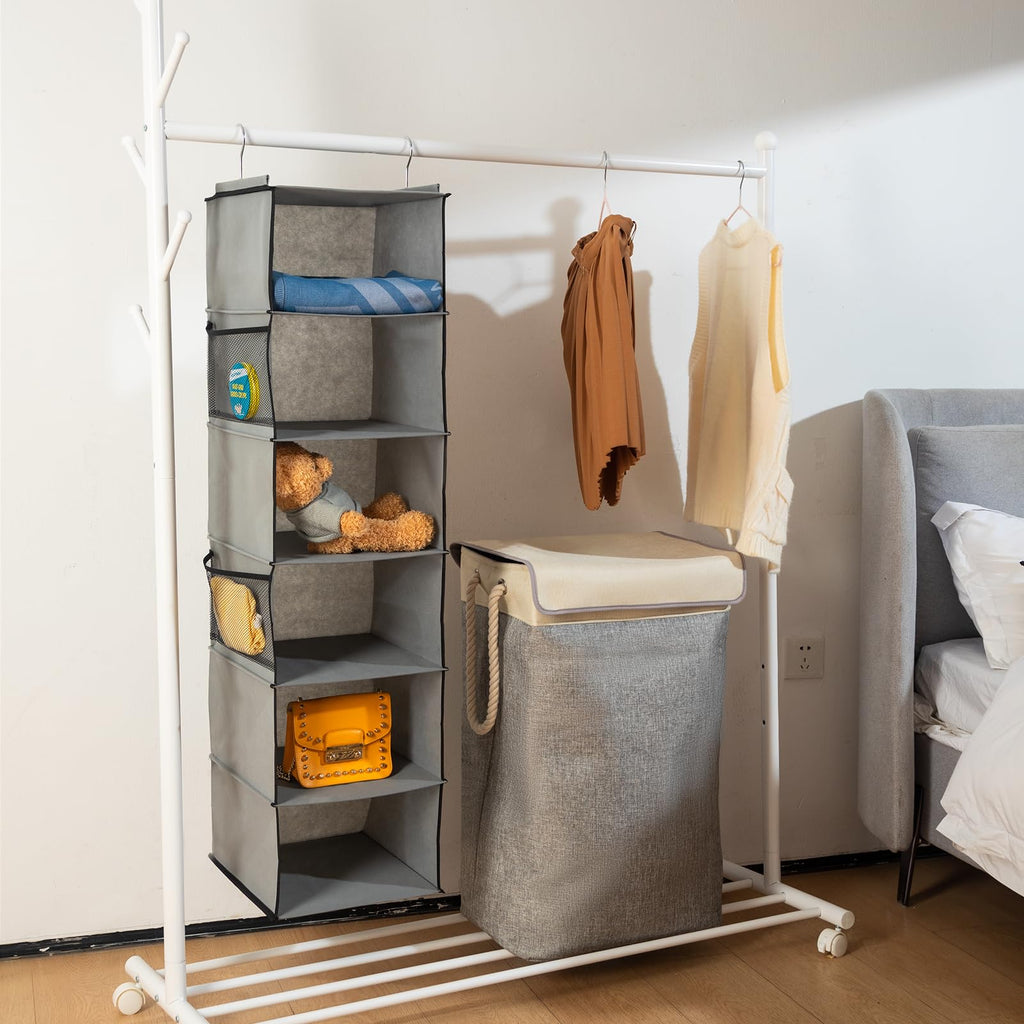 Brilliantjo 6 Shelves Hanging Closet Organizer, 2 Pack Hanging Storage With 4 Side Pockets For Clothes Shoes, 43.5''X12''X12''(G