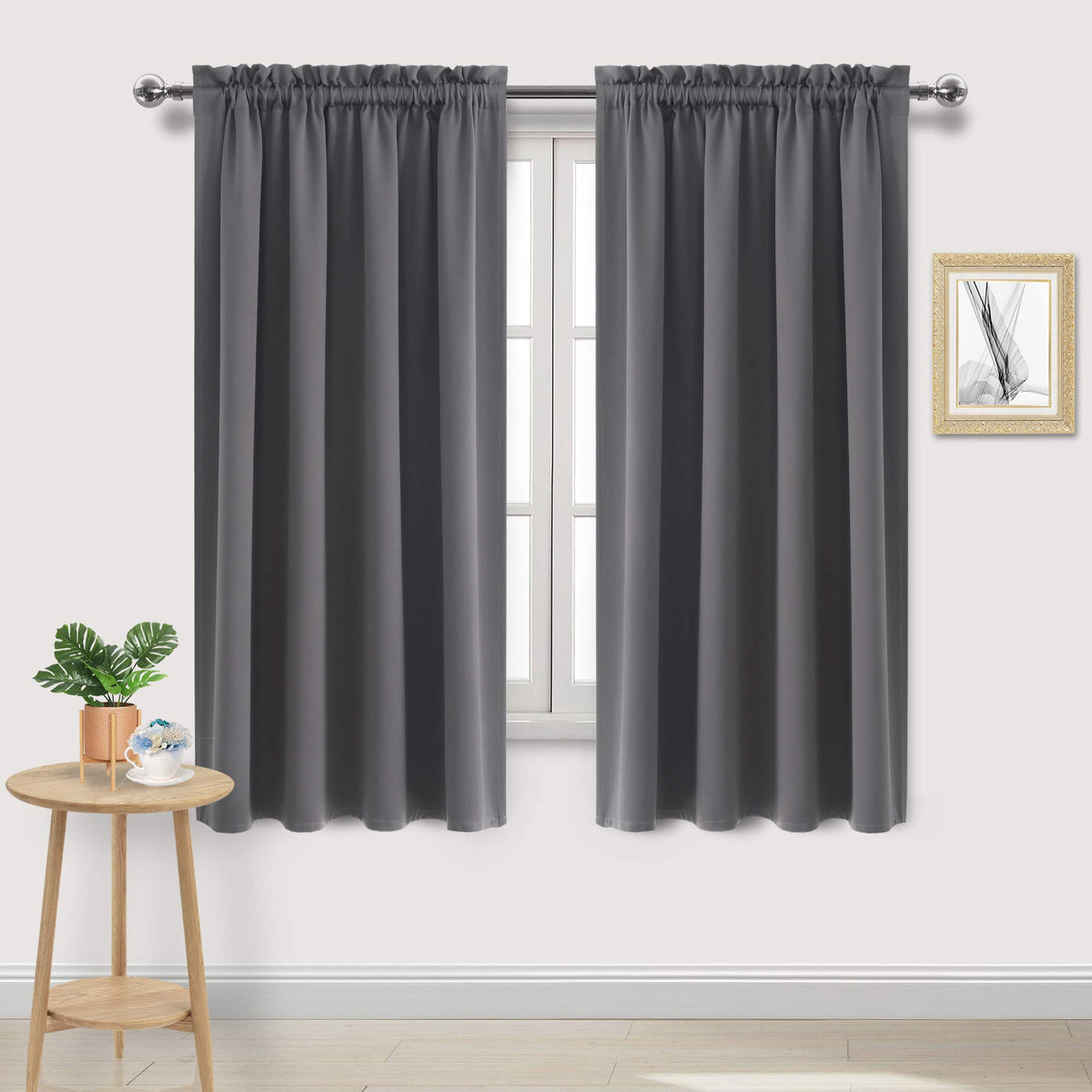 Dwcn Dark Grey Room Darkening Blackout Curtains - Thermal Insulated Privacy Energy Saving Window Curtain Drapes 52 X 63 Inch Len