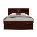 HomeRoots Solid Wood Queen Merlot Eight Drawers Bed