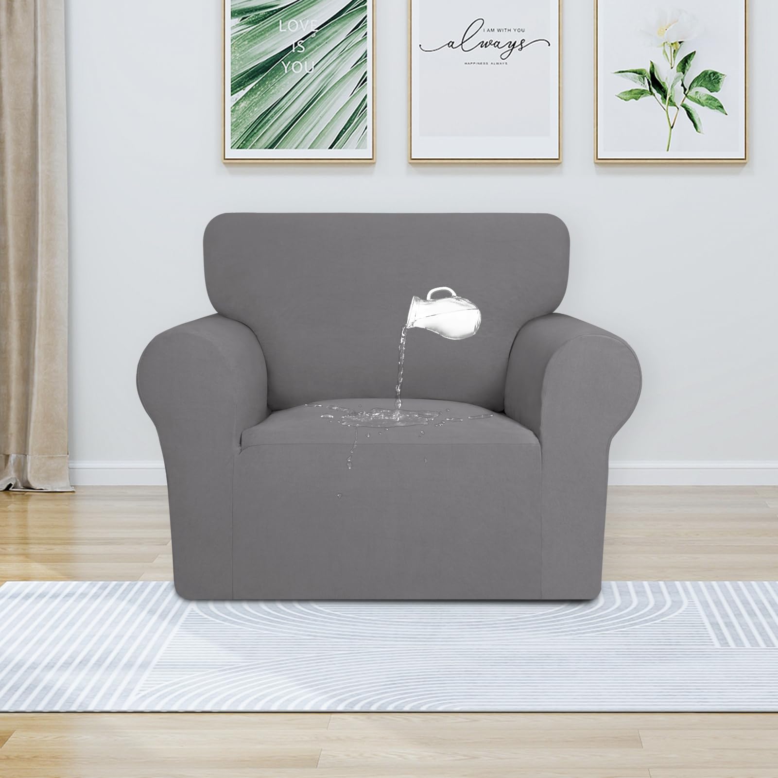 Purefit 100% Dual Waterproof Couch Cover Slipcovers For Couches And Sofas - Stretch Non Slip Fleece Sofa Covers Washable, Leakproof Furniture Protector For Kids, Pets, Dog (Chair, Light Gray)