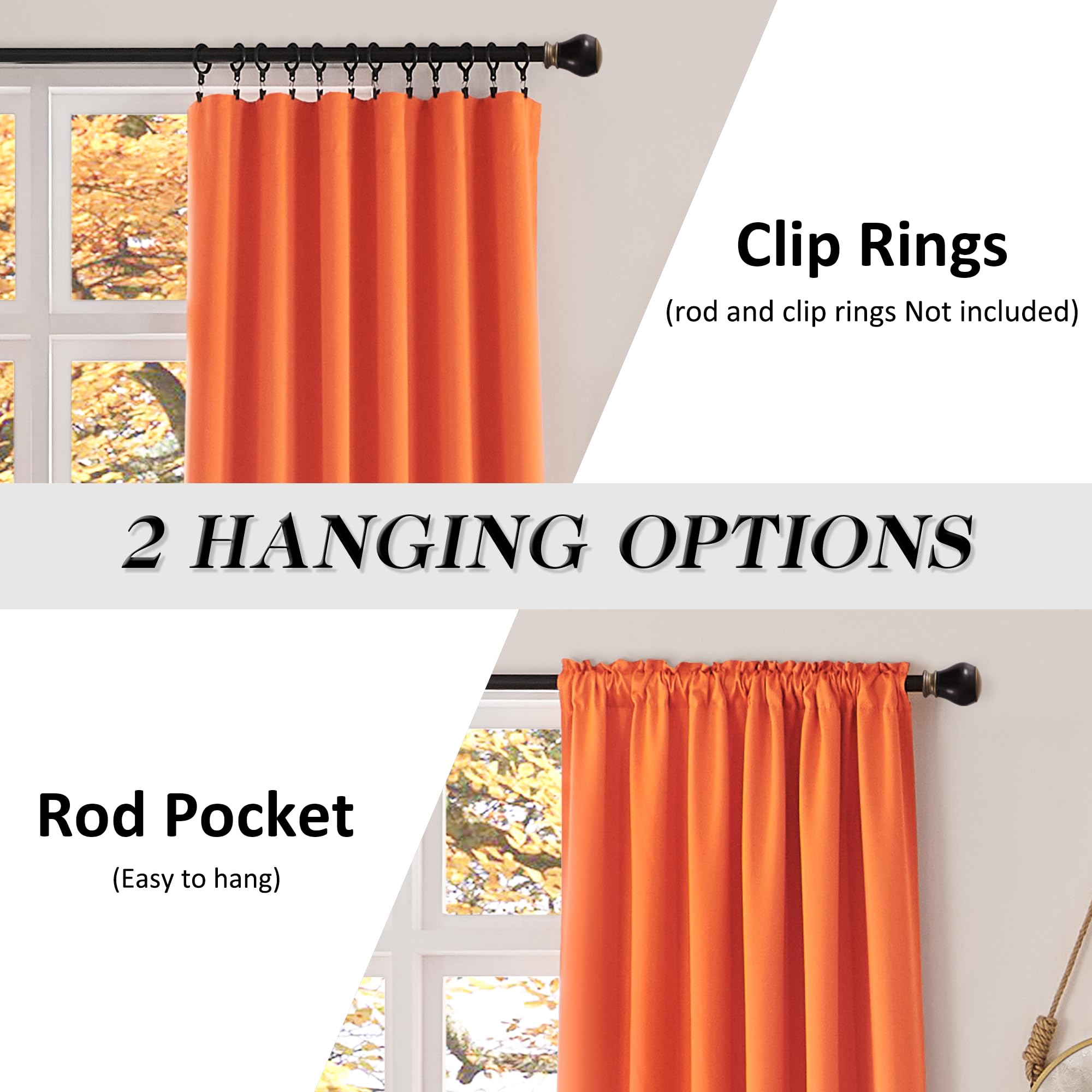 Light Filter Shading Effect Curtains Set For Windows,96 Inch Length Room Darkenging Energy Efficient Privacy Assured Window Treatment Curtains(Vibrant Orange,Pack Of 2,52 Inches W X 96 Inches L)