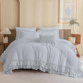 Masaca Ruffled Comforter Set For Queen Bed,3 Pieces Vintage Farmhouse Shabby Bedding Set Lightweight Ultra Soft French Country B