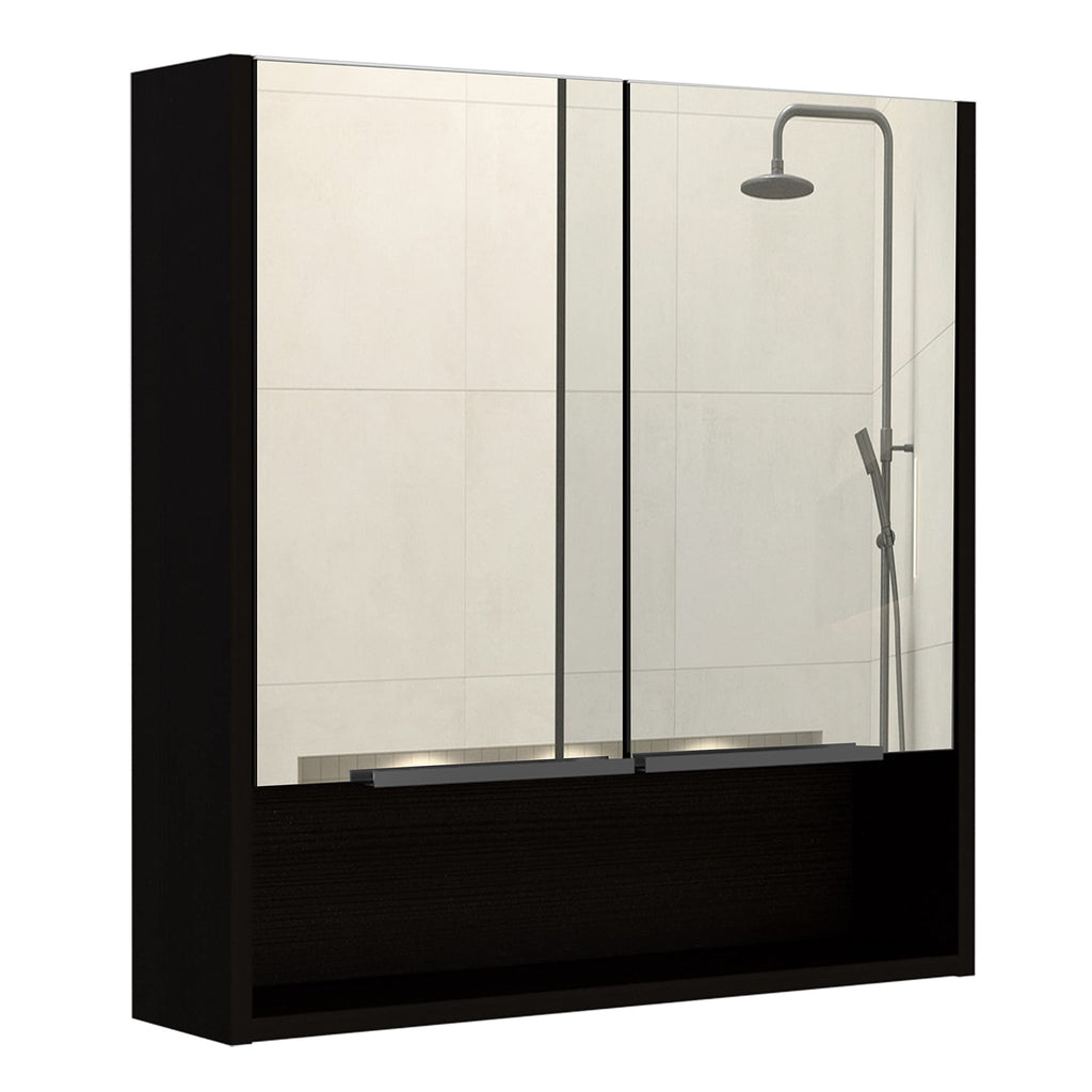 Depot E-Shop Tatacoa Mirror Medicine Cabinet with One Open Shelf and Three Interior Shelves, 24.6" H, Black, Bathroom