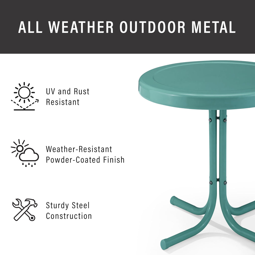 Crosley Furniture Gracie Weather Resistant Retro Metal Outdoor Side Table For Patio, Deck, Porch, Caribbean Blue