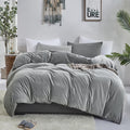 Luxlovery Grey Velvet Comforter Set Queen Men Women Plush Fluffy Dark Grey Bedding Comforter Set Micromink Flannel Heavyweight W